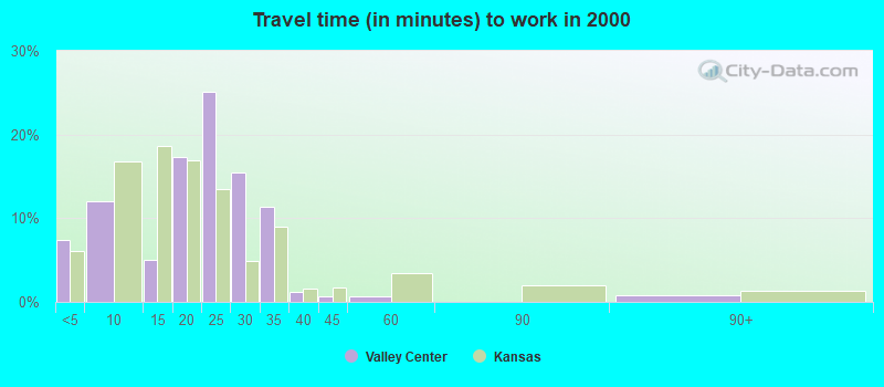 Travel time (in minutes) to work in 2000