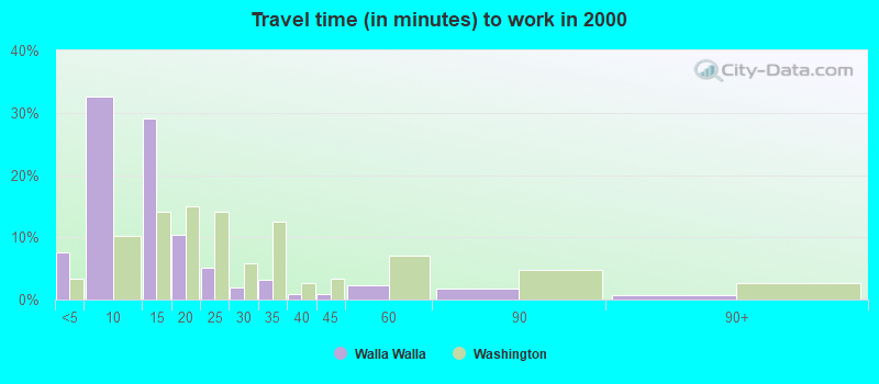 Travel time (in minutes) to work in 2000