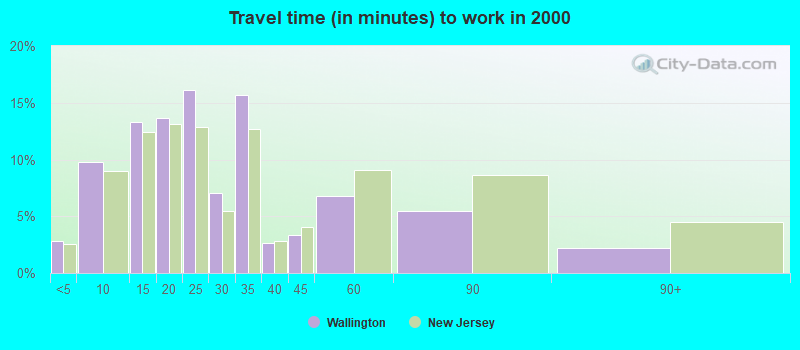 Travel time (in minutes) to work in 2000