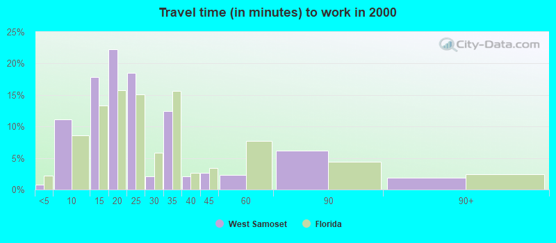 Travel time (in minutes) to work in 2000