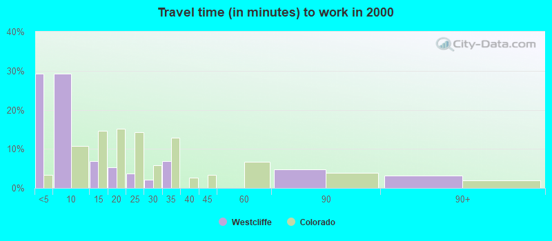 Travel time (in minutes) to work in 2000