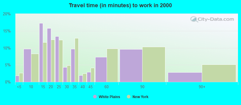 Travel time (in minutes) to work in 2000