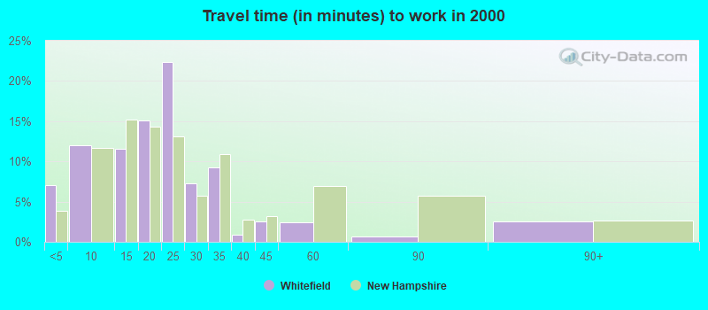 Travel time (in minutes) to work in 2000