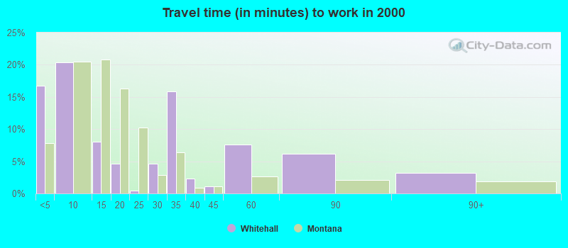 Travel time (in minutes) to work in 2000