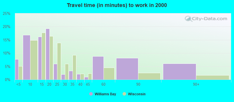 Travel time (in minutes) to work in 2000