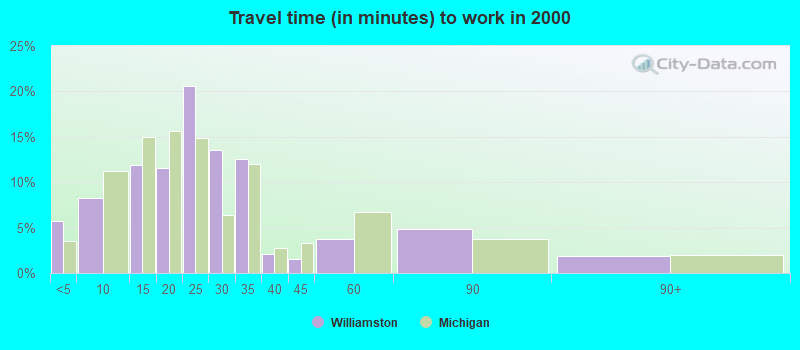 Travel time (in minutes) to work in 2000