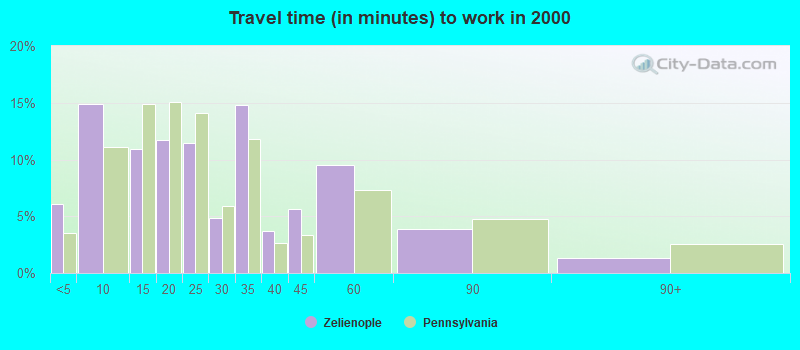 Travel time (in minutes) to work in 2000