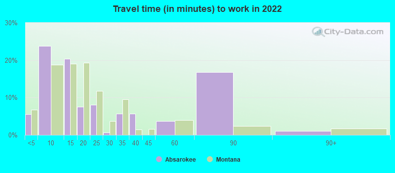 Travel time (in minutes) to work in 2022