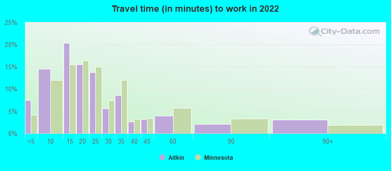 Travel time (in minutes) to work in 2022