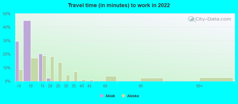 Travel time (in minutes) to work in 2022