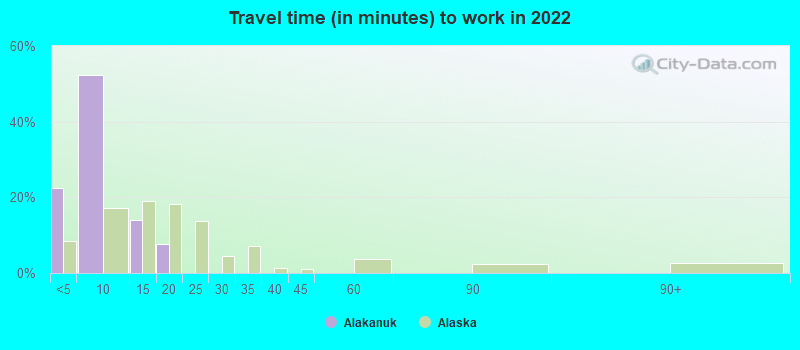 Travel time (in minutes) to work in 2022