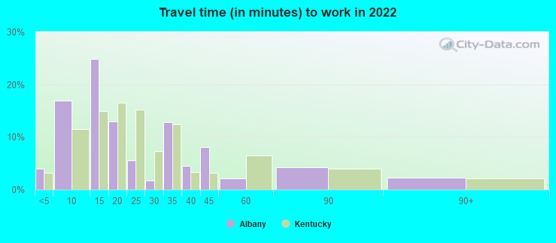 Travel time (in minutes) to work in 2022