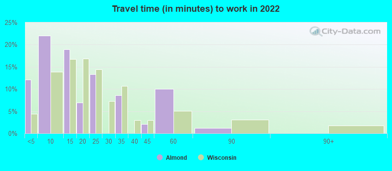 Travel time (in minutes) to work in 2022