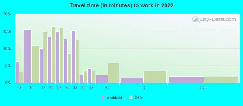 Travel time (in minutes) to work in 2022