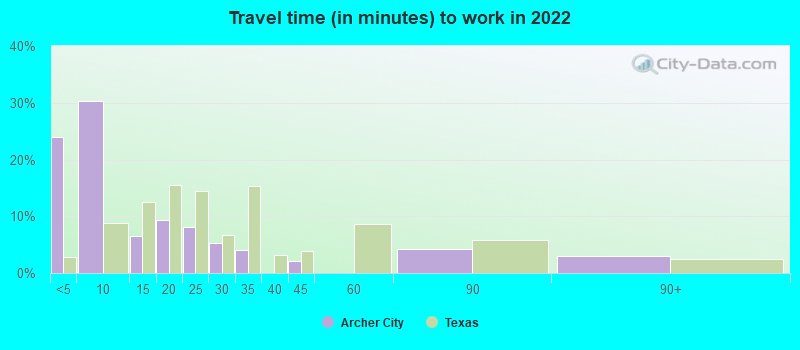 Travel time (in minutes) to work in 2022