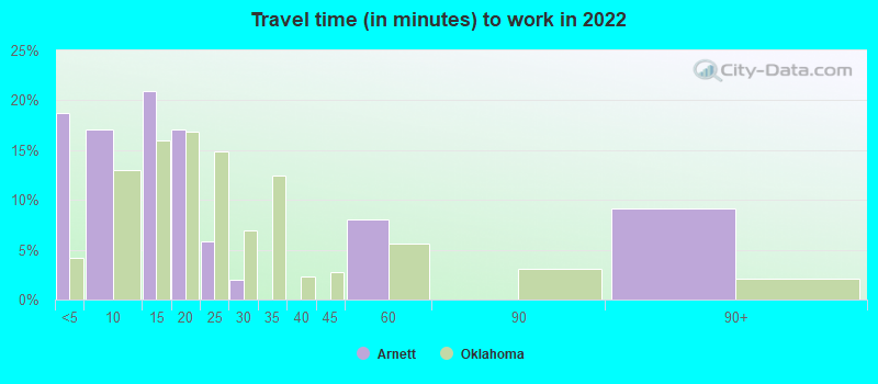 Travel time (in minutes) to work in 2022