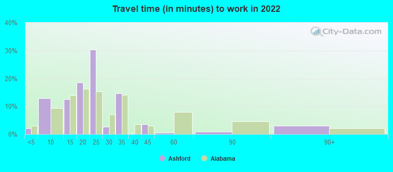 Travel time (in minutes) to work in 2022