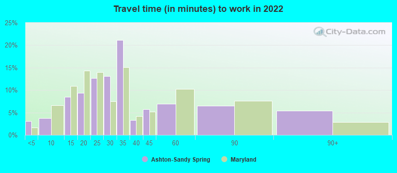 Travel time (in minutes) to work in 2022