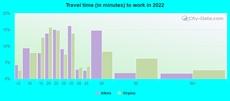 Travel time (in minutes) to work in 2022