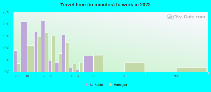 Travel time (in minutes) to work in 2022