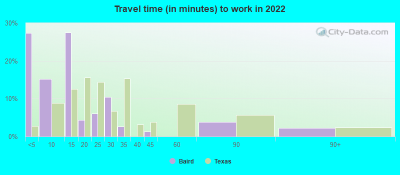 Travel time (in minutes) to work in 2022