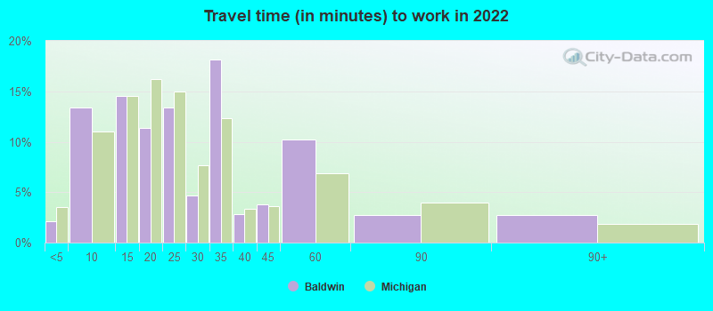 Travel time (in minutes) to work in 2022