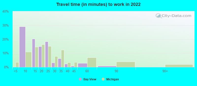 Travel time (in minutes) to work in 2022