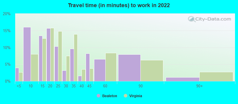 Travel time (in minutes) to work in 2022