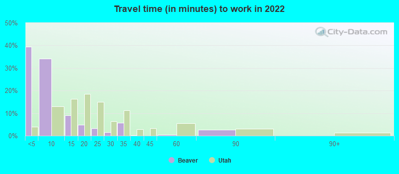 Travel time (in minutes) to work in 2022