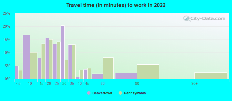 Travel time (in minutes) to work in 2022