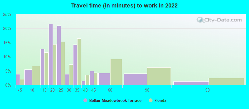 Travel time (in minutes) to work in 2022