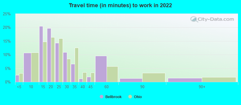 Travel time (in minutes) to work in 2022