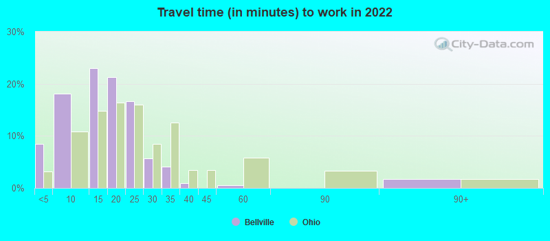 Travel time (in minutes) to work in 2022