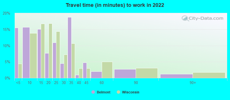 Travel time (in minutes) to work in 2022