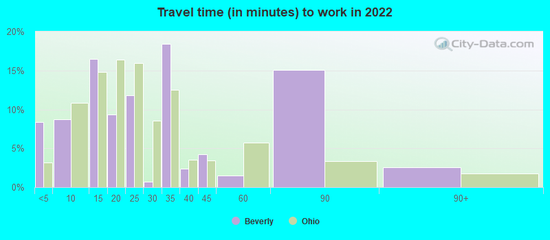 Travel time (in minutes) to work in 2022