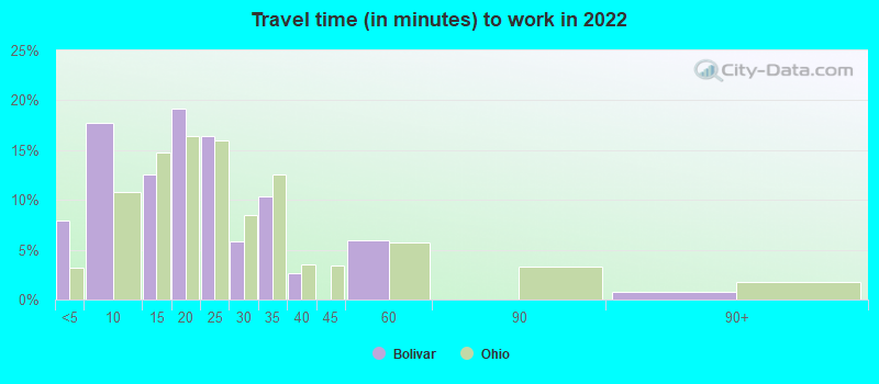 Travel time (in minutes) to work in 2022