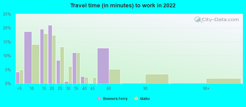 Travel time (in minutes) to work in 2022