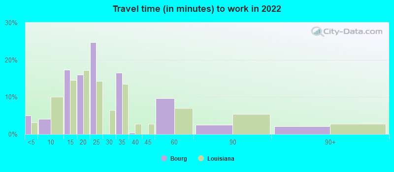 Travel time (in minutes) to work in 2022