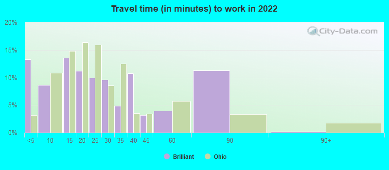 Travel time (in minutes) to work in 2022