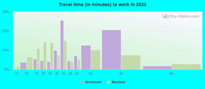 Travel time (in minutes) to work in 2022