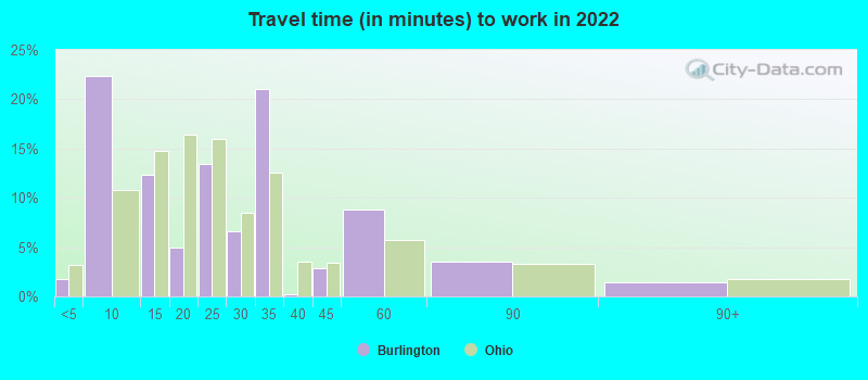 Travel time (in minutes) to work in 2022