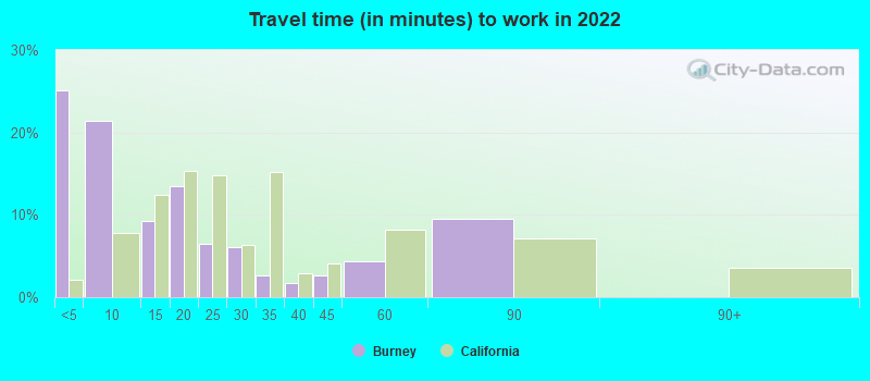 Travel time (in minutes) to work in 2022