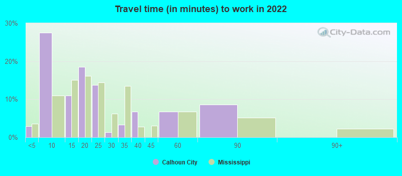 Travel time (in minutes) to work in 2022