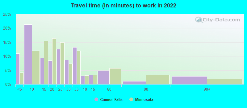 Travel time (in minutes) to work in 2022