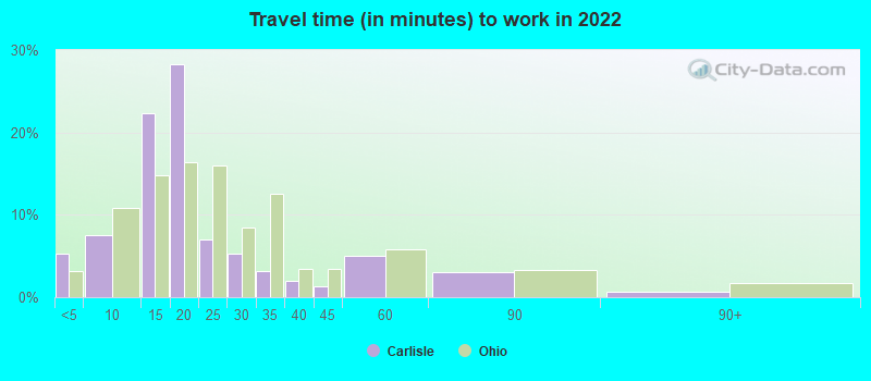 Travel time (in minutes) to work in 2022