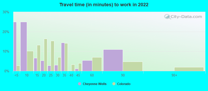 Travel time (in minutes) to work in 2022