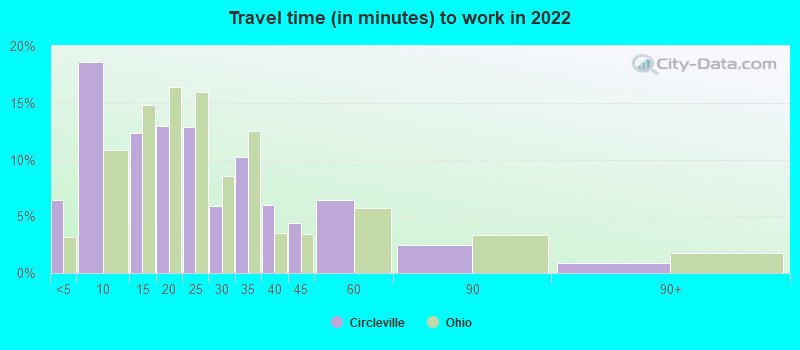 Travel time (in minutes) to work in 2022