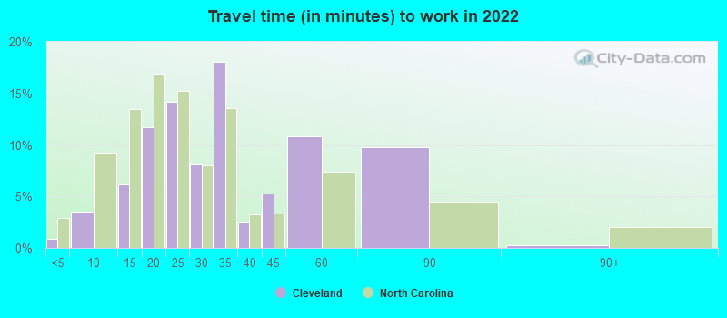 Travel time (in minutes) to work in 2022