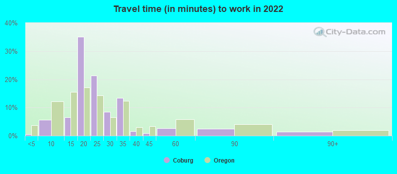 Travel time (in minutes) to work in 2022