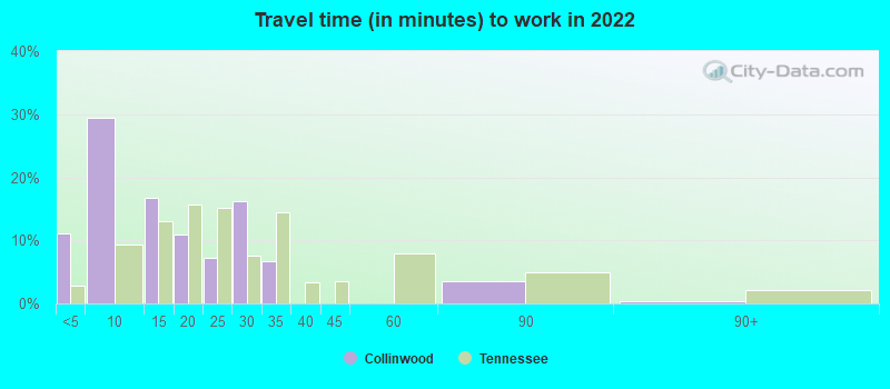 Travel time (in minutes) to work in 2022